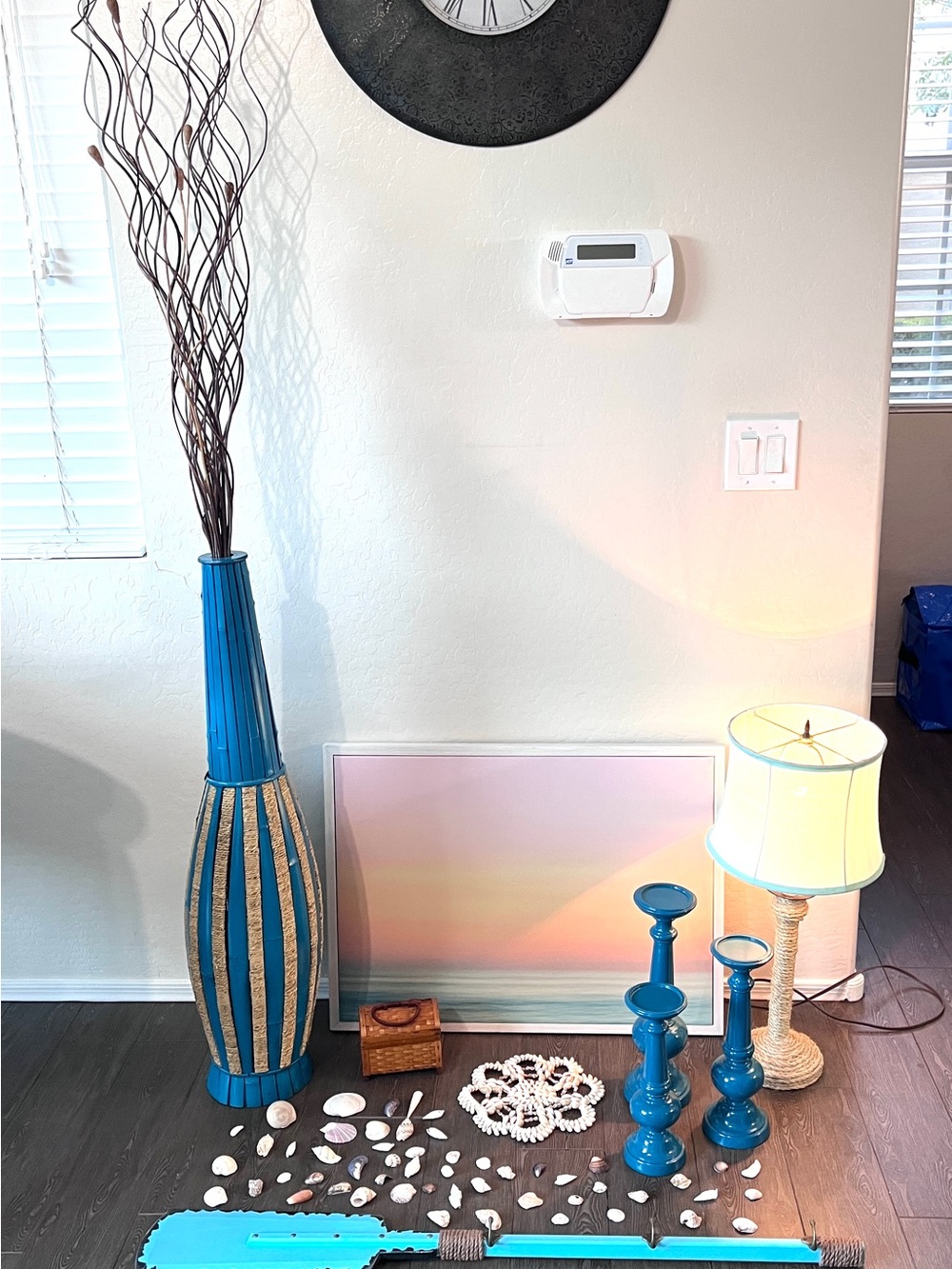 Coastal Beach House Decor Lot - 9pc Teal & Pink Sunset Room Set